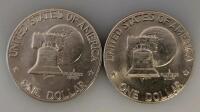 Pair Of 1776-1976 Eisenhower Bicentennial Dollar Coins, Block Letter Reverse, Cupronickel - 2