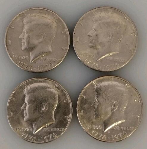 1976 Kennedy Half Dollar Bicentennial , 4 Coins, Denver Mint, Clad Circulating Issue