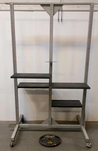 Double-Sided Metal Display Rack with 4 Adjustable Shelves and Casters & 45Lb Plate From Golds Gym