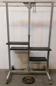 Double-Sided Metal Display Rack with 4 Adjustable Shelves and Casters & 45Lb Plate From Golds Gym