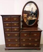 Kincaid Solid Cherry 9 Drawer Dresser with Attached Oval Mirror