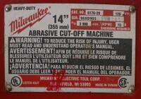 Milwaukee 6176-20 14" Abrasive Cut-Off Machine, 3900 RPM, 15A, Metal Base, Serial 968D905 - 2