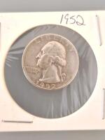 1952 Washington Quarter 90% Silver, No Visible Mint Mark, Heavy Circulation, Red Staining