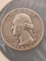 1952 Washington Quarter 90% Silver, No Visible Mint Mark, Heavy Circulation, Red Staining - 3