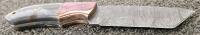 Custom Damascus Fixed Blade Knife, Resin & Wood Handle, 4" Blade, Leather Sheath - 2