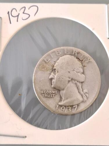 1937 Washington Silver Quarter, Heavily Circulated, Red Residue, US Coin, 90% Silver, 25&cent;