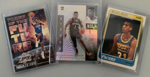 Reggie Miller 1988-89 Fleer Rookie #57, Zion Williamson 2019-20 Recon RC, Shai Gilgeous-Alexander Faces Of The Future