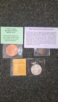 Set of 3 Collectible Coins: 1oz Copper Peace Dollar Replica, 1909 VDB Cent, Mexican Silver Dollar
