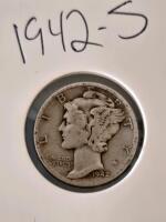 1942-S & 1943-S Mercury Dimes, San Francisco, 90% Silver, Circulated Collectible Coins - 2