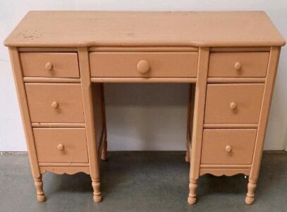 Vintage Wooden Vanity Desk with 7 Drawers, Peach Finish, , Round Wooden Knobs