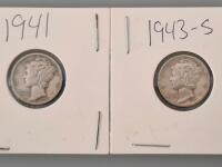 1941 & 1943-S Mercury Dimes &ndash; 90% Silver, U.S. Mint, Circulated, San Francisco & Philadelphia