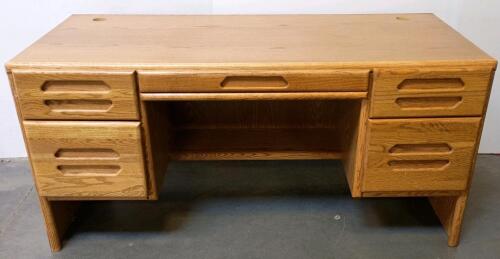HomeWerk Executive Desk, 7 Drawers, Light Oak Finish, 60" W x 30" D x 30" H