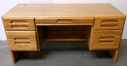 HomeWerk Executive Desk, 7 Drawers, Light Oak Finish, 60" W x 30" D x 30" H