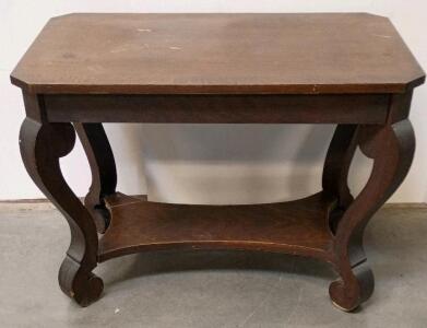 Vintage Wooden Side Table with Drawer, Cabriole Legs, Lower Shelf, Dark Finish,