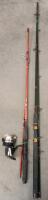 Fishing Equipment Lot: 2 Large Aluminum Landing Nets, 2 Wooden Wading Staffs, 2 Fishing Rods w/Reel - 5
