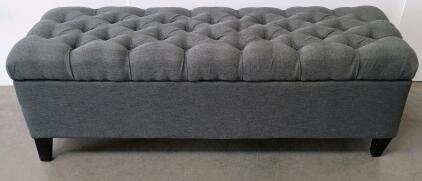 Dark Grey Tufted Storage Bench/Ottoman with Hinged Top and Wooden Legs