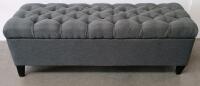 Dark Grey Tufted Storage Bench/Ottoman with Hinged Top and Wooden Legs