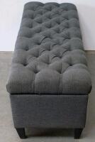Dark Grey Tufted Storage Bench/Ottoman with Hinged Top and Wooden Legs - 3