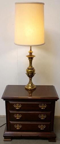Kincaid 79-141 3-Drawer Nightstand, Solid Hardwood, Antiqued Brass Hardware & Table Antique Lamp