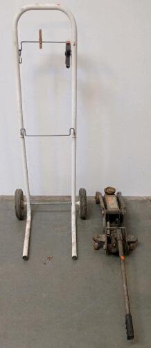 Floor Jack Hydraulic 2-3 Ton Steel w/ Wheel Dolly Hand Truck, Heavy Duty, Used, No Visible Brand