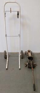 Floor Jack Hydraulic 2-3 Ton Steel w/ Wheel Dolly Hand Truck, Heavy Duty, Used, No Visible Brand