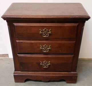 Traditional Wooden 2-Drawer Nightstand with Brass-Tone Pulls and Ornate Detailing