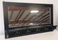 Black Wall-Mounted Entryway Mirror with Shelf and 4 Double-Prong Hooks,
