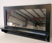 Black Wall-Mounted Entryway Mirror with Shelf and 4 Double-Prong Hooks, - 2
