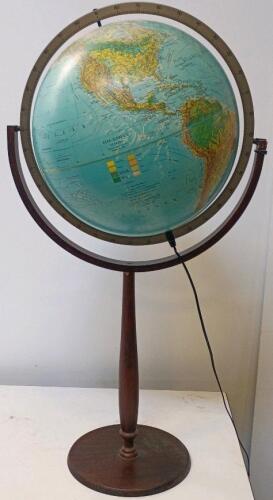 Illuminated 16-Inch Floor Globe, Wood Stand, Relief Map, English, 43" Height, Electric