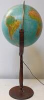 Illuminated 16-Inch Floor Globe, Wood Stand, Relief Map, English, 43" Height, Electric - 2