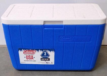 Coleman Chiller 48-Quart Cooler, 76-Can Capacity, Blue/White, No Drain Plug