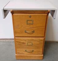 2-Drawer Oak File Cabinet With White Laminate Top, Brass Handles, Locking Drawer & Wooden TV Stand - 2