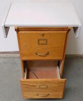 2-Drawer Oak File Cabinet With White Laminate Top, Brass Handles, Locking Drawer & Wooden TV Stand - 3