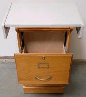 2-Drawer Oak File Cabinet With White Laminate Top, Brass Handles, Locking Drawer & Wooden TV Stand - 4