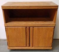 2-Drawer Oak File Cabinet With White Laminate Top, Brass Handles, Locking Drawer & Wooden TV Stand - 8