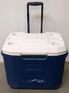 Coleman 50-Quart Xtreme&reg; Wheeled Cooler, Blue/White, 5-Day Ice Retention, 4 Cup Holders