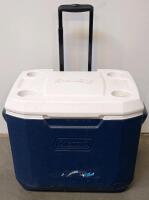 Coleman 50-Quart Xtreme&reg; Wheeled Cooler, Blue/White, 5-Day Ice Retention, 4 Cup Holders