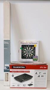 Tramontina 6 Pc Induction Cooking System, 1800W, Tri-Ply Stainless Cookware, ETL, Digital Controls, Magnetic Dart Board & 1" Cordless Vinyl Blinds 52"x64"
