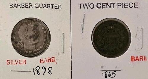 1898 Barber Quarter & 1865 Two Cent Piece &ndash; Historic U.S. Coins