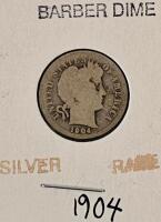 1904 Barber Dime & 1943 Mercury Dime 90% Silver, Circulated, US Collectible Coins - 2