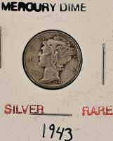 1904 Barber Dime & 1943 Mercury Dime 90% Silver, Circulated, US Collectible Coins - 5