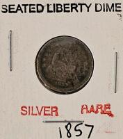1857 Seated Liberty Dime Silver & 1859 Indian Head Cent Copper Nickel, Circulated, Historic U.S. Coins - 2