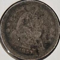 1857 Seated Liberty Dime Silver & 1859 Indian Head Cent Copper Nickel, Circulated, Historic U.S. Coins - 3