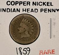 1857 Seated Liberty Dime Silver & 1859 Indian Head Cent Copper Nickel, Circulated, Historic U.S. Coins - 5