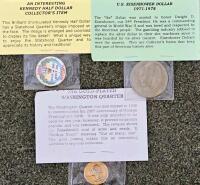 U.S. Eisenhower Dollar 1977, 24k Gold-Plated 1989-D Washington Quarter, Colorized MD Kennedy Half