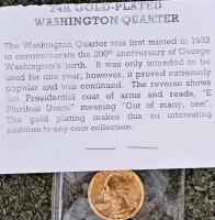 U.S. Eisenhower Dollar 1977, 24k Gold-Plated 1989-D Washington Quarter, Colorized MD Kennedy Half - 2