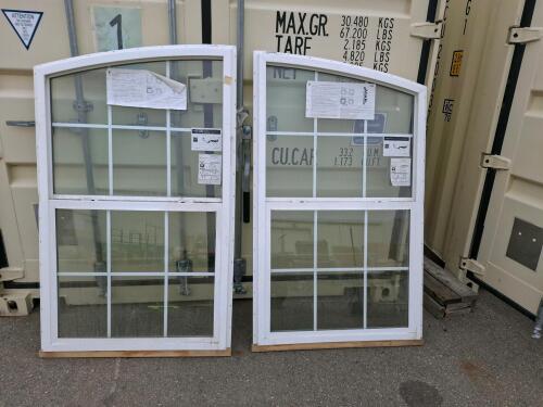2 Alside 70 Series 36x60 Arch Top Single Hung Windows, Double Glazed, Colonial Grids, Vinyl Frame