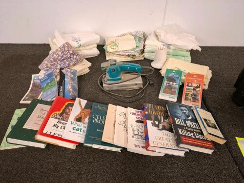 Makita 9045B Finishing Sander, 115V, 4A, 10,000 OPM, 4-1/2"x9" Pad, Corded, Japan, Serial 66741E872 (Tested And Powered On), Sheets And Pillow Cases, And Books