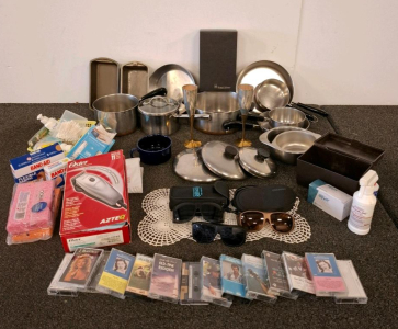 Vintage Silver Wine Glasses, Pots And Pans Set, Cassettes, And More