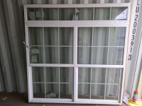 White Vinyl Sliding Window With Transom, Colonial Grilles, Approx. 72"x70", No Screen